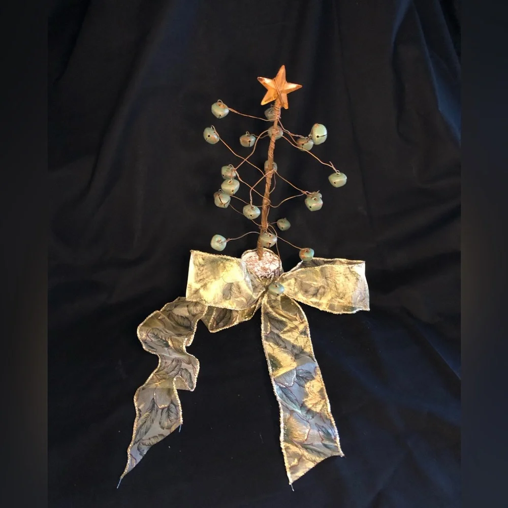 Two Rustic Country Christmas Trees with Bells